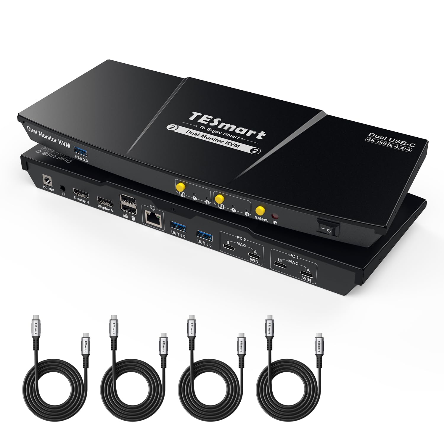 TESmart USB-C 4K@60Hz KVM Switch 2 Monitors 2 Computers, USB 3.0